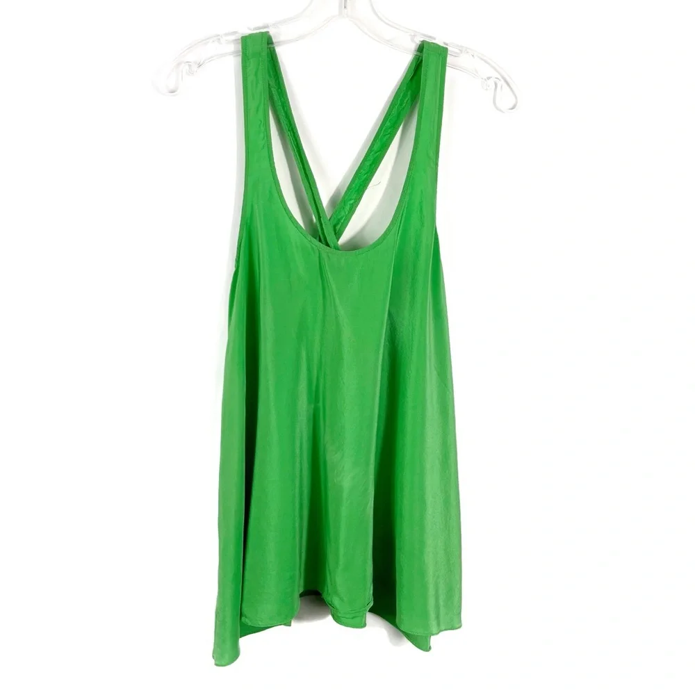 Amanda Uprichard Bright Green Relaxed Fit Cross Back 100% Silk Tank Top Small - Picture 1 of 6